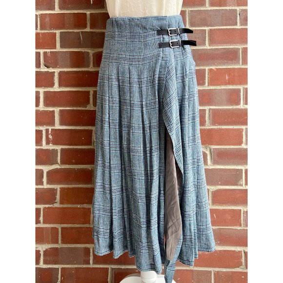 United Colors Of Benetton Dresses & Skirts - Bennetton Skirt Pleated Buckle Wrap Plaid Combo Blue Gray S